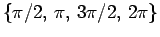 $ \{\pi/2,\, \pi,\, 3\pi/2,\, 2\pi\}$