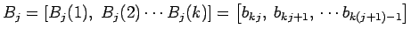 $\displaystyle B_j=\left[B_j(1),\;B_j(2) \cdots B_j(k)\right]=\left[b_{kj},
 \;b_{kj+1}, \, \cdots b_{k(j+1)-1}\right]$