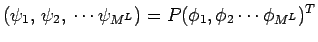 $\displaystyle (\psi_1, \, \psi_2,\, \cdots \psi_{M^L})=P(\phi_1, \phi_2 \cdots
 \phi_{M^L})^T$
